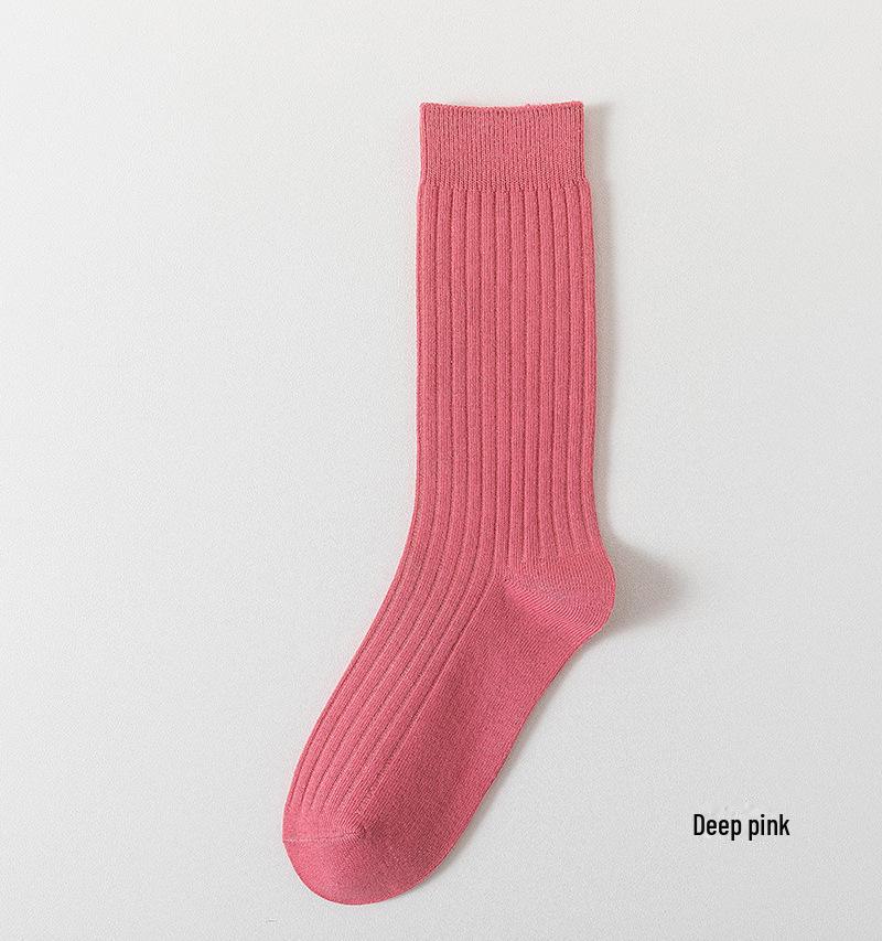 Autumn/Winter Women's Long Tube Striped Cotton Socks - Breathable, Sweat-Absorbent, Boneless Pile Design.