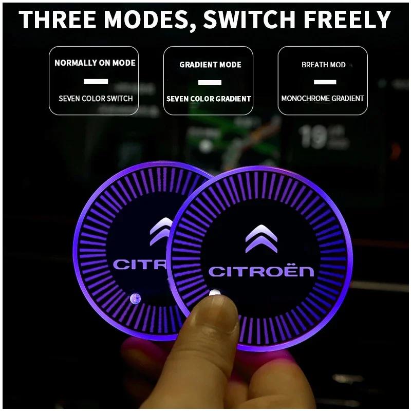 LED Car Interior Cup Holder Mat Coaster Light Drinks Pad for Citroen C2 C3 C5 C8 Berlingo Xsara DS3 DS4 DS5 Auto Accessories