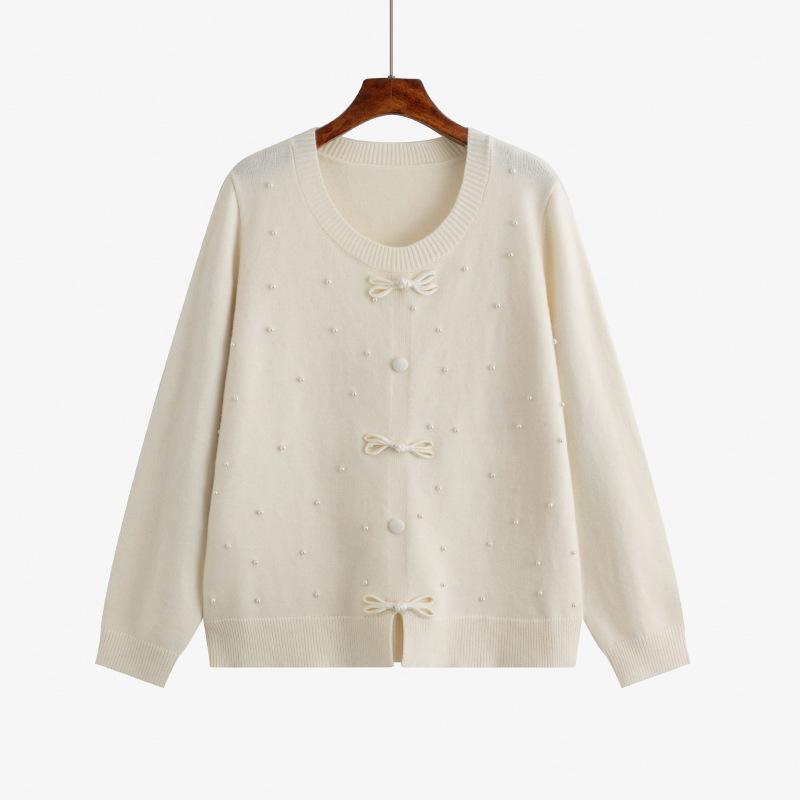 

Женский вязаный свитер больших размеров с бисером, национальный ветровой топ с пуговицами, зимний темпераментный свитер 3XL абрикосовый