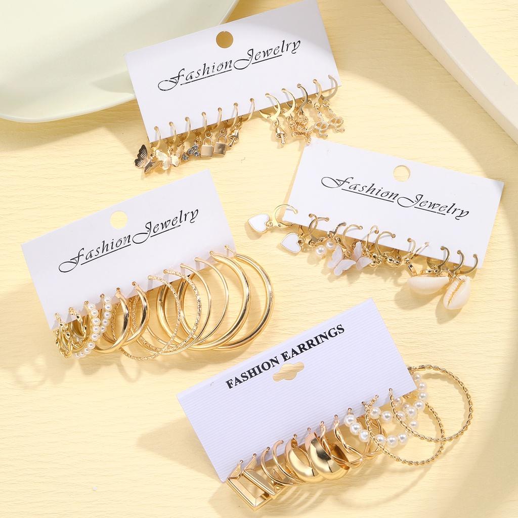 

24 пары/компл. модные серьги-капли в виде бабочки и сердца для женщин, серьги-кольца с кристаллами и золотом, ювелирные аксессуары