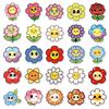 50 Cute Smiley Flower Stickers – Childlike Q Version for Journals, Water Bottles, Cars, and Helmets