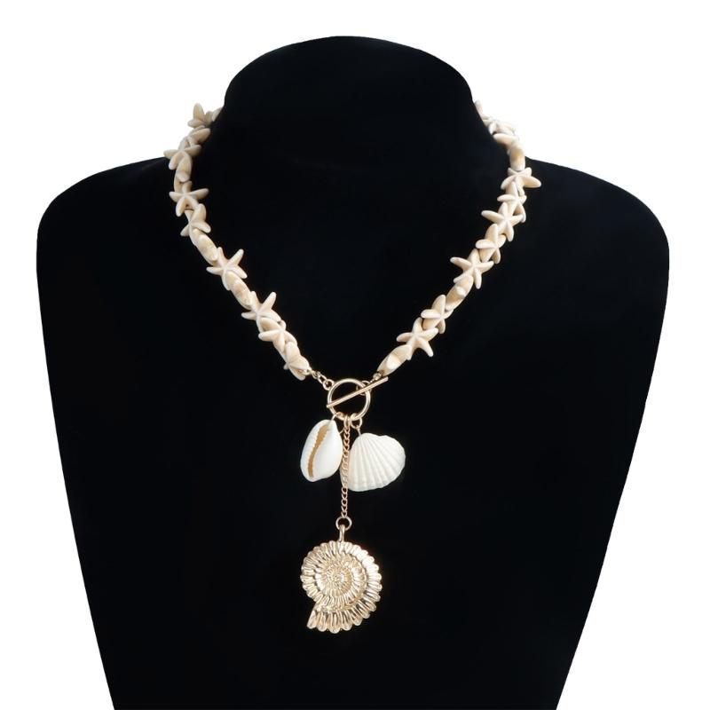 Retro Starfish White Shell Conch Pendant Necklace Women 2026 Simple Creative Starfish Beaded Choker Hand Woven beach Jewelry