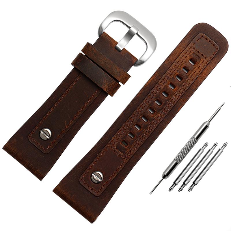 28mm Cowhide strap For Seven Friday P1/2 Q2/03/M2/M021 T2 Men Watchband Vintage Diesel Large Size Men Metal rivet
