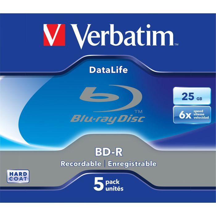 Disques BD-R VERBATIM - 25 Go 6x - Boitier CD - Lot De 5