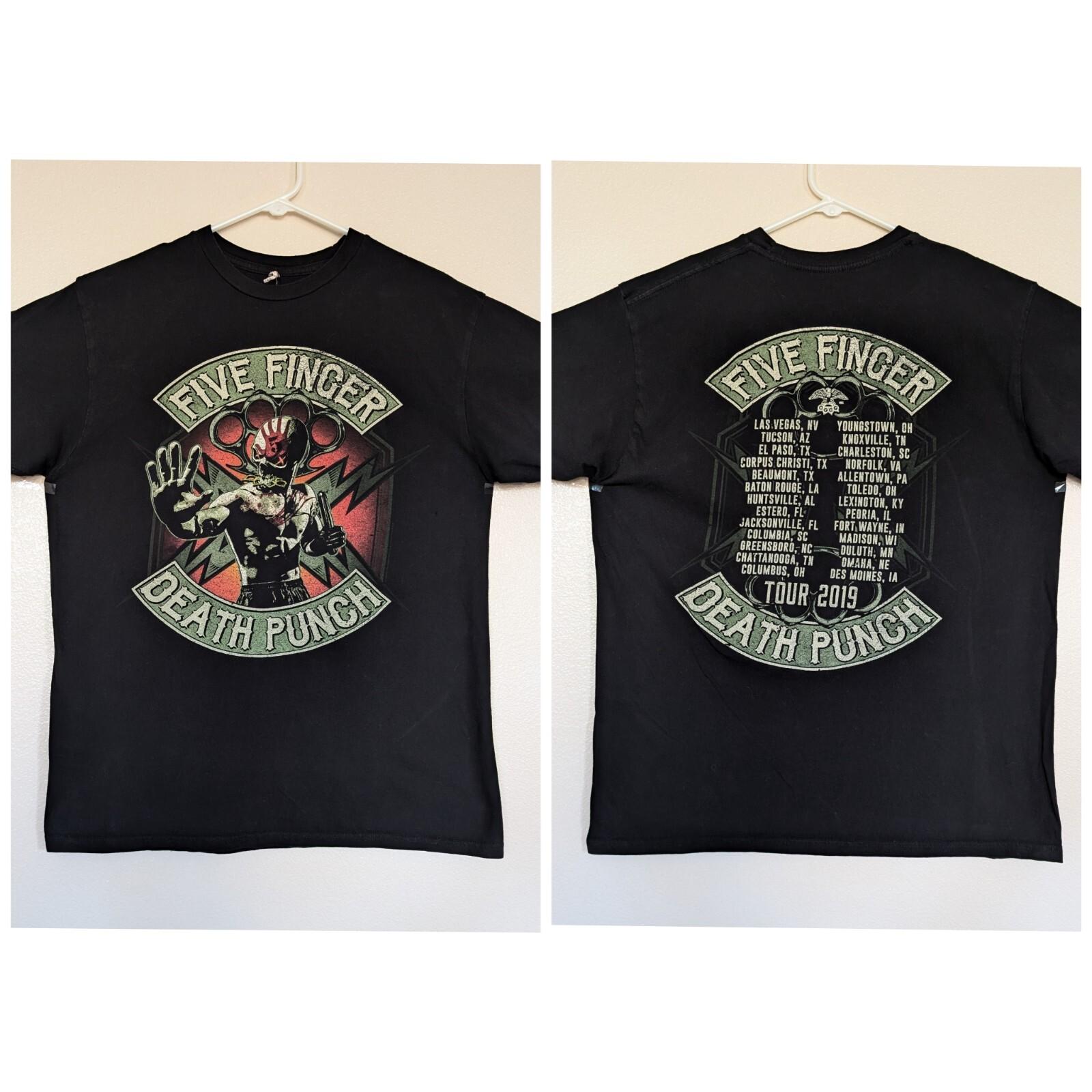 Five Finger Death Punch Large T-Shirt 2019 And Justice for None Tour Cities Unisex T-Shirt S
