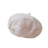 Japanese Style Pink Plaid Beret Hat Women Spring New Fashion Face Slimming Painter Octagonal Cap