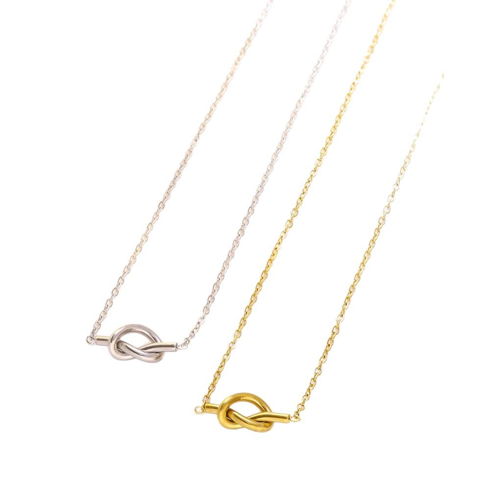 Korean Sweetheart Knotted Heart Pendant Necklace in 18K Gold-Plated Titanium Steel for Women