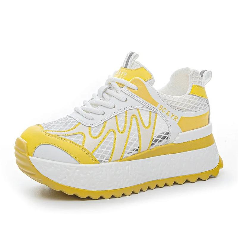 Fashion 7CM Women Summer Spring Air Mesh Shoes Mules Shoes Hollow Chunky Sneaker Slides Sandals Platform Wedge Microfiber Platform Wedge