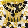 Birthday Party Decoration Set Black Gold Theme Birthday Arrangement Rain Curtain Flag Party Decoration Balloon