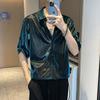 Sommer Herren glänzend Casual Shirt trendige schöne Shirts Mode lose Halbarm Tops Persönlichkeit Kleidung