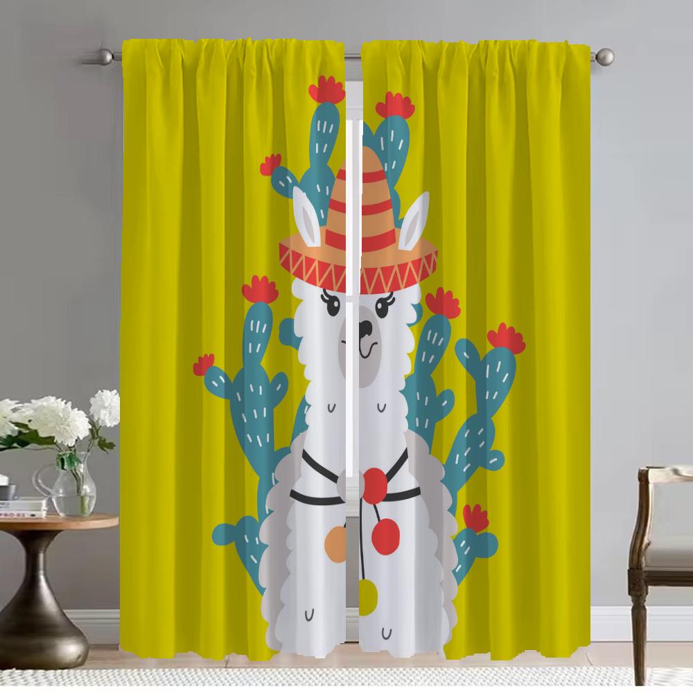 Alpaka-Schattierungen Trennvorhänge für Schlafzimmer Elegante Raumvorhänge 2 Stück Verdunkelungsvorhang Halloween-Dekoration Wohnen Küche W50xH70cmx2pcs-CL