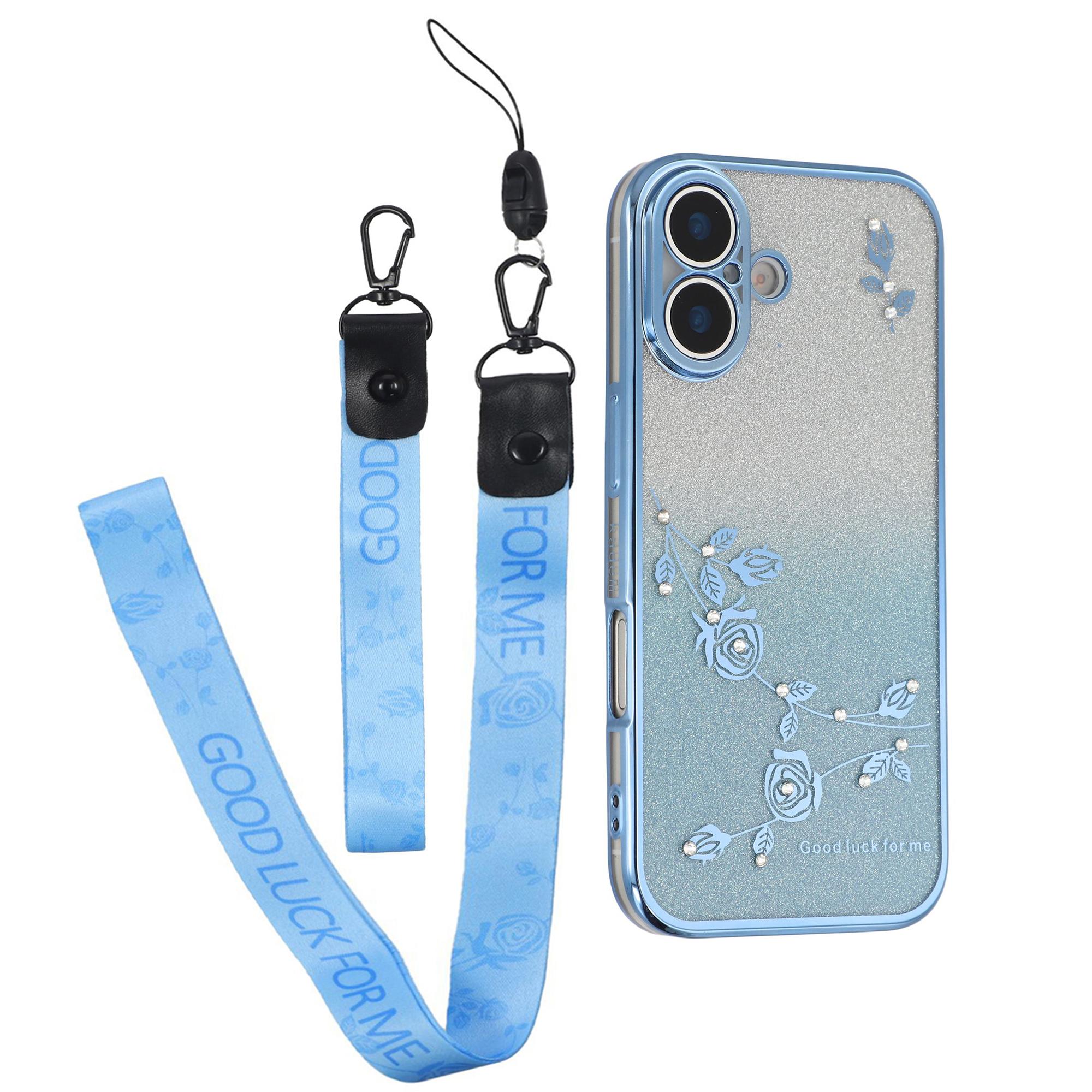 KADEM For iPhone 17 Case Flower Pattern TPU Gradient Phone Cover with Lanyards B