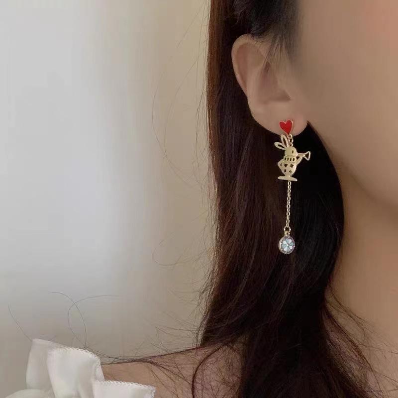 S925 Sterling Silver Asymmetrical Heart & Rabbit Earrings for Women