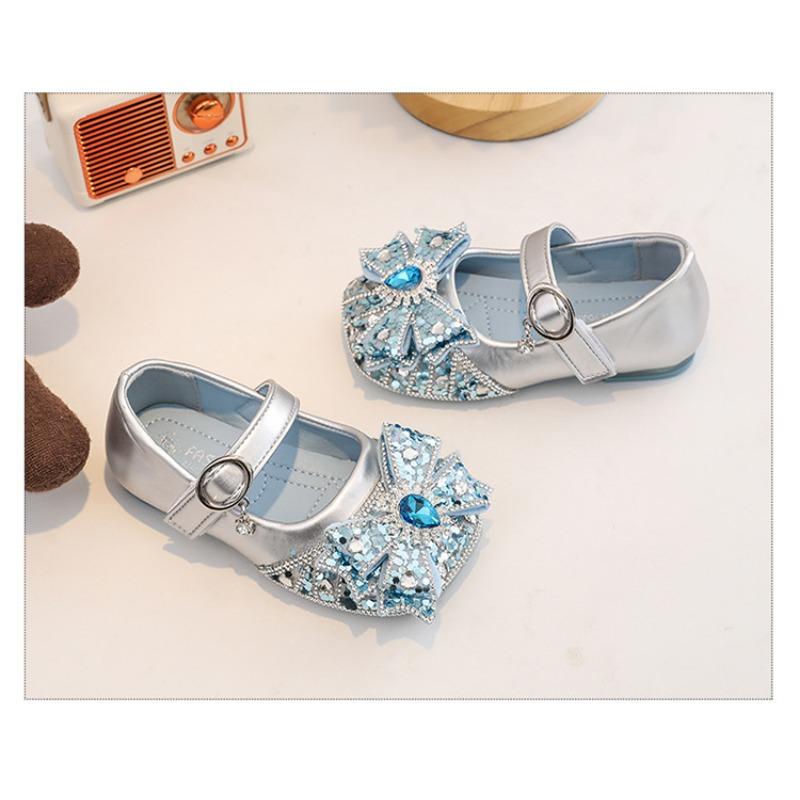 Sweet Princess Crystal Leather Shoes For Little Girls Soft Sole Formal Party Dress Shoes