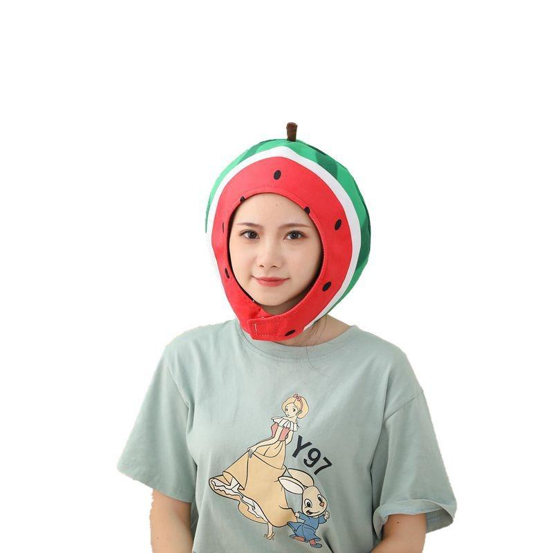 Cut watermelon headgear, hat, plush headgear, photo props, cartoon headgear.