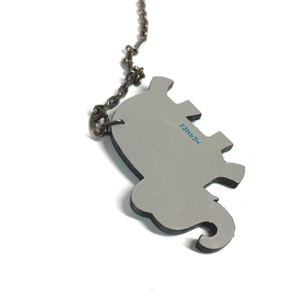 HERMES Animal Chain Bag Charm Key Holder Leather gray/blue