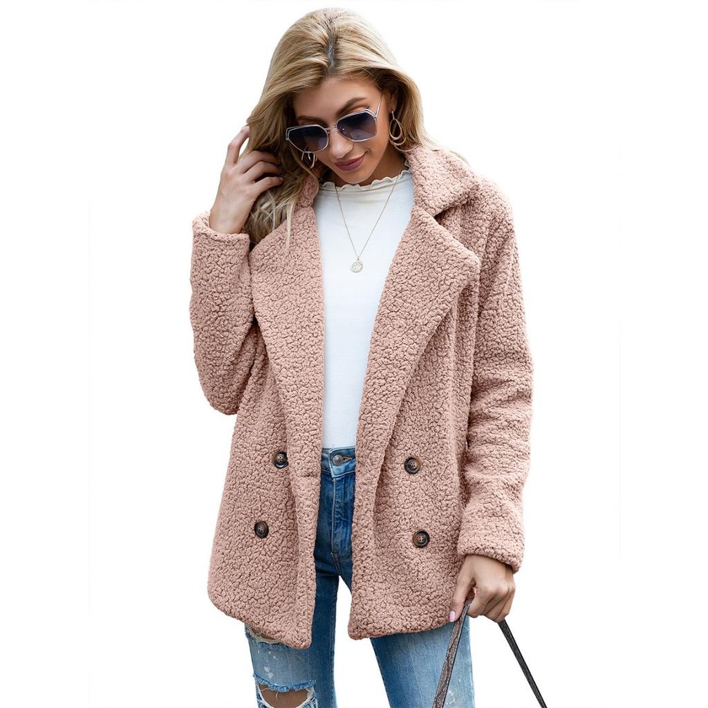 Plush Jacket, Lapel, Loose Fit, Woolen Sweater, Women's Casual Jacket