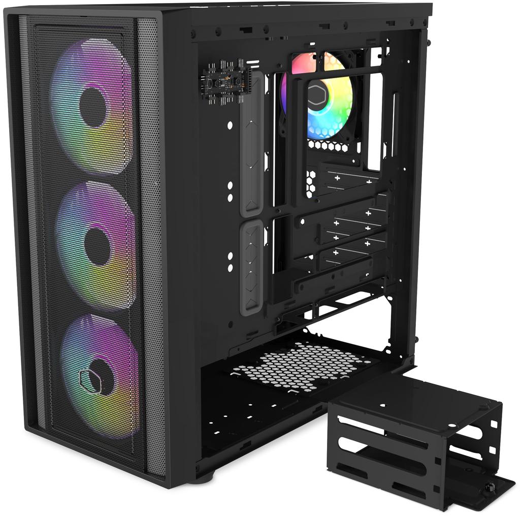 Cooler Master MasterBox 600 Back Wiring Radiator Compatible with 4 ARGB Fans Mid Tower ATX PC Case Black CS9003 Motherboard/420mm MB600-KGNN-S00