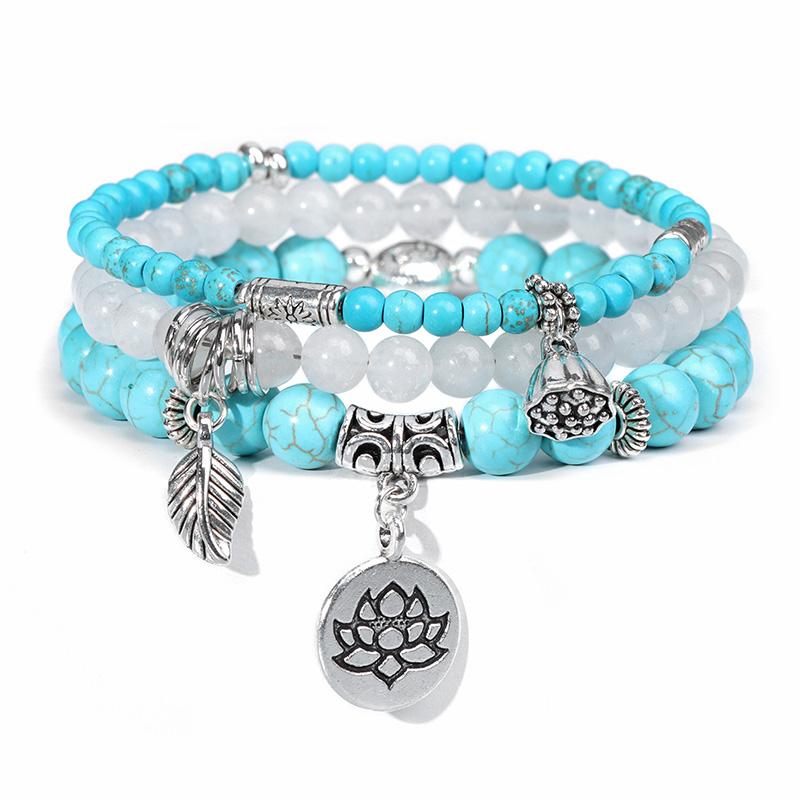 New Blue Turquoises Stone Bracelet Fashion Bohemian Green Blue Turquois Charm Bangle Handmade Healing Energy Jewelry Gift