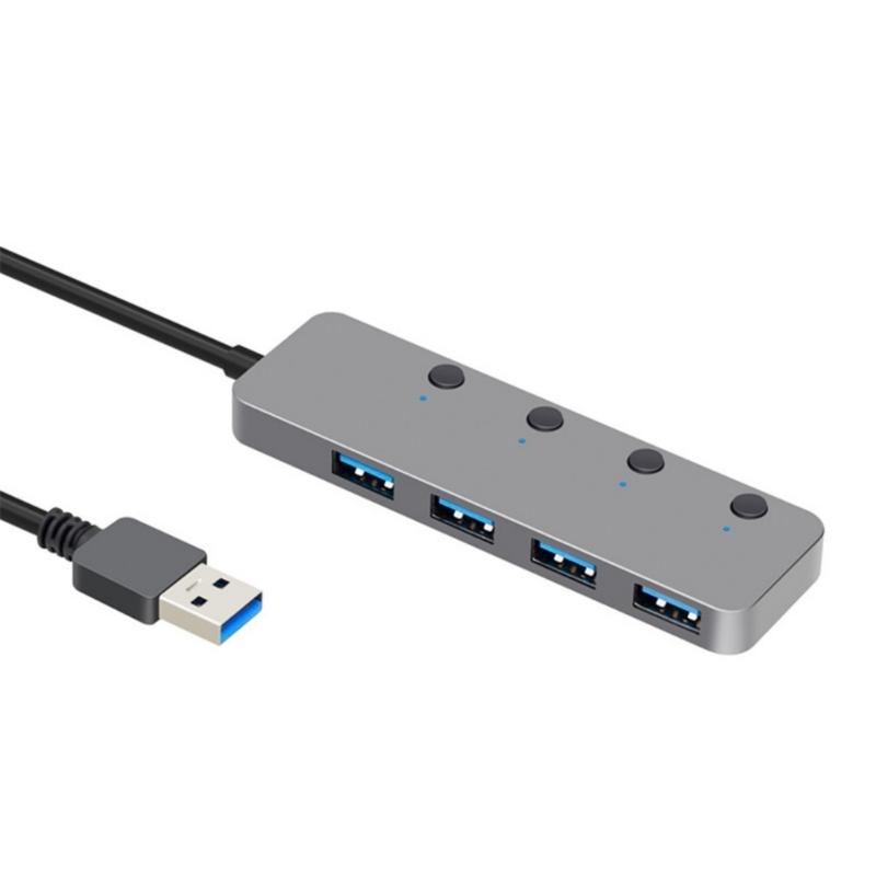 Portable USB 3.0 4 Port Hub with Individual Switches for Easy Peripherals Connection Fast Data Transfer Plugs and Play