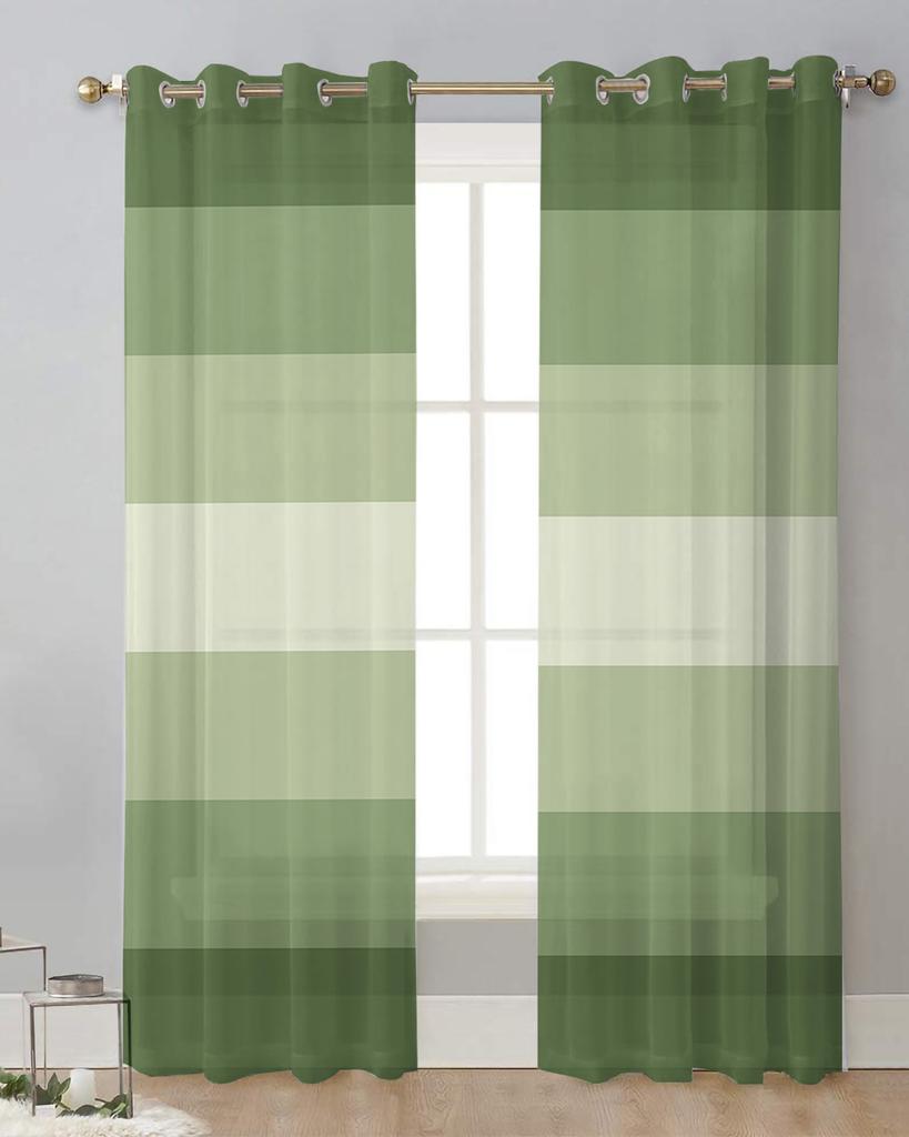 Sage Green Gradient Stripe Sheer Curtains for Living Room Decoration Window Curtains for Kitchen Tulle Voile Organza Curtains