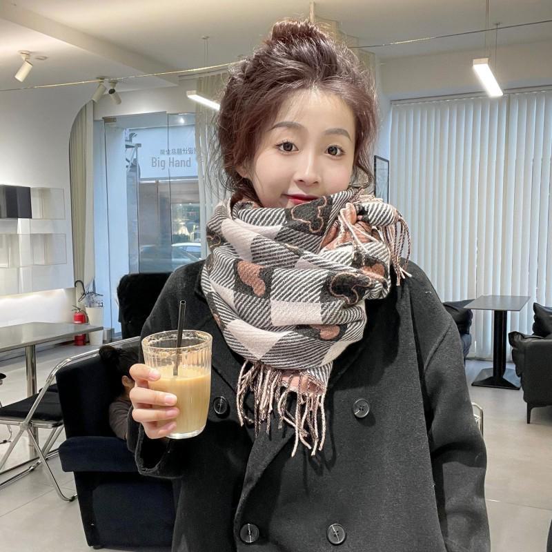 2024 Women's Mickey Plaid Cashmere-Feel Scarf: Fashionable, Versatile, Warm Two-Sided Shawl for Autumn/Winter