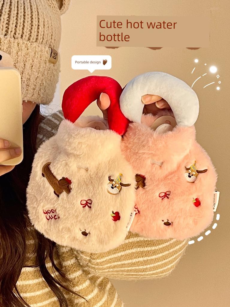 Cute Embroidered Puppy Hot Water Bottle, Winter Explosion-Proof Water-Filled Warm Water Bag, Warm Palace, Warm Hands, for Girls and Students