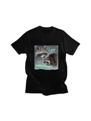 I Am Trying My Best Raccoon Meme T Shirt Funny Print Men Women T-shirt Loose Leisure Fashion Short Sleeve Cotton Cozy T Shirt778