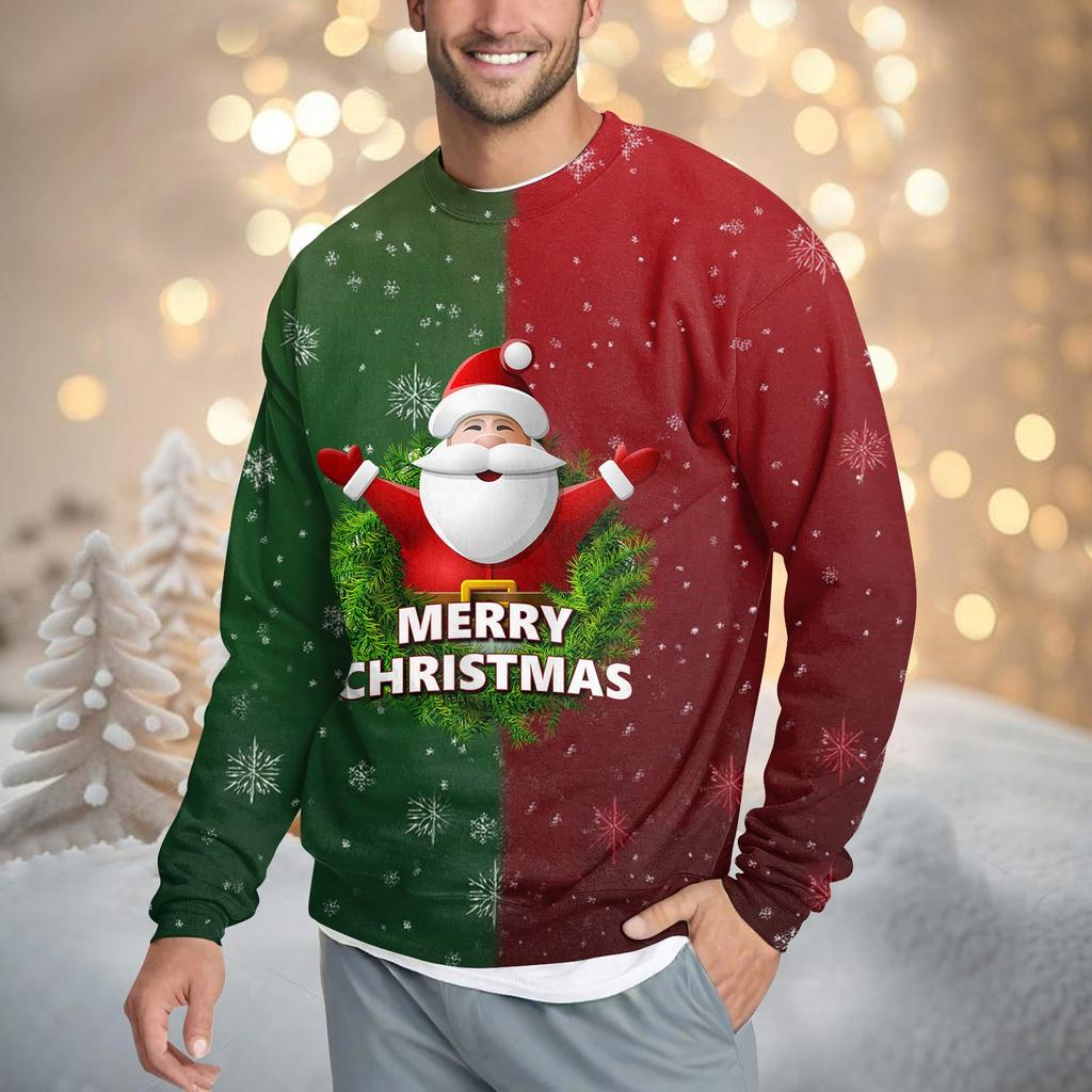 Men's Casual Fashion Comfortable Christmas Printed Round Neck Pullover Sweatshirt Sweatshirt