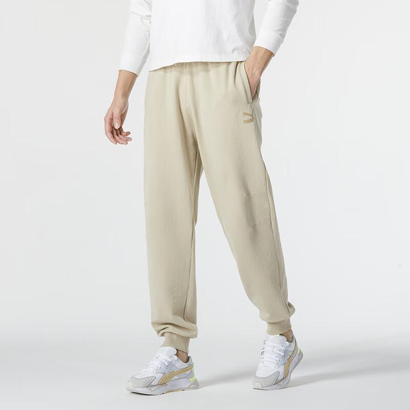 Puma New Year Solid Color Elastic Waist Running Training Tapered Knit Sports Pants Unisex Pants Khaki 625837-90