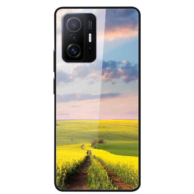 Case For Xiaomi 11T Pro Glass Hard Tempered Glass PC Phone Cover For Xiaomi Mi 11T 11 T Pro Shockproof Landscape Cute Capa Coque