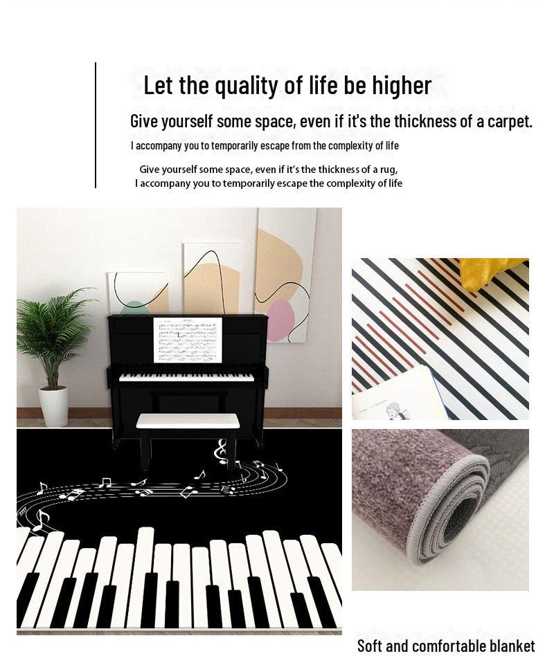 Geometric Music Instrument Crystal Velvet Non-Slip Sound-Insulating Piano & Drum Floor Mat - Dirt-Resistant, Washable Carpet