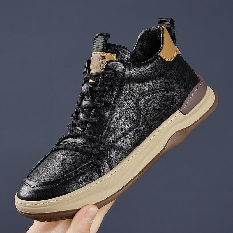 The first layer of cowhide high-top men's leather shoes genuine leather men's casual shoes niche design trend versatile men's shoes