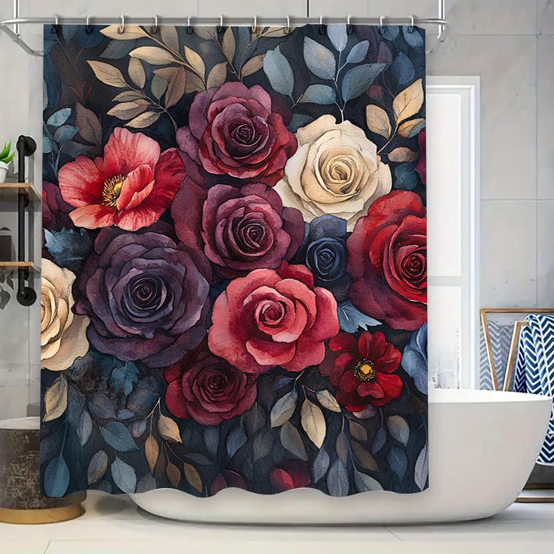 

Watercolor Floral Shower Curtain Waterproof Bathroom Decor With Multicolor Roses Modern Bath Mat Set For Home Decoration W60H190(CM)-1 Pcs