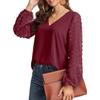 YYFS Camicette e camicie con scollo a V a maniche lunghe con stampa tinta unita primavera autunno moda casual da donna