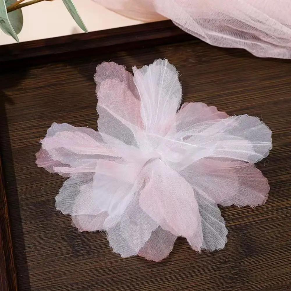 14cm 3D Organza Flowers DIY Silk Flower Lace Patches Applique Wedding Dress Accessories Gradient Lace Trim Sewing Accessories