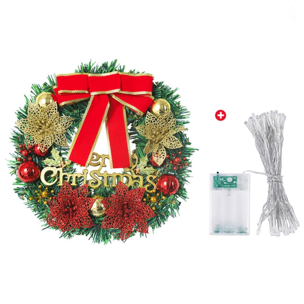 LED Christmas Wreath Big Bowknot Star Artificial Wreaths Merry Christmas Decorative Garland Door Window Wall Hanging Wreaths