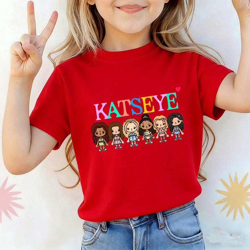 Katseye Cartoon T Shirt Boys Girls Short Sleeve T-shirt Kids Streetwear Summer Children's Clothing Music Singer Y2K Tees Tops