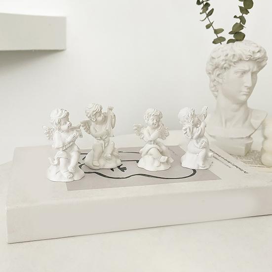 2 Pcs Mini Cupid Figurine Small Resin Cherubs Playing Musical Instrument