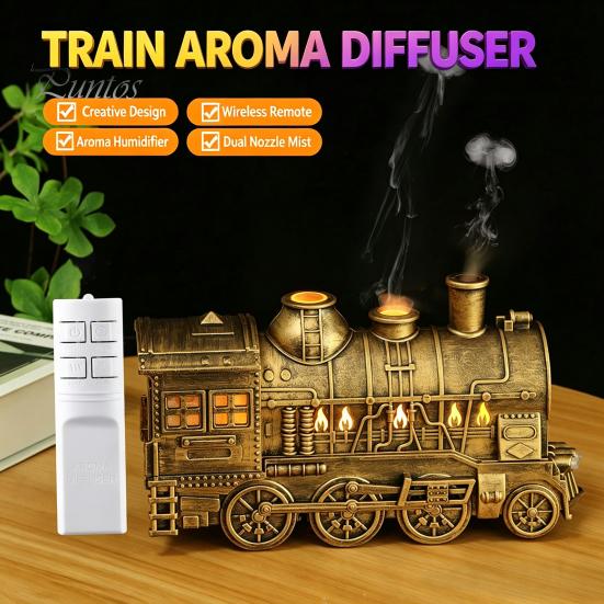 Essential Oil Sprayer for Relaxation Vintage Steam Train Aroma Diffuser, 300ml Ultrasonic Cool Mist Humidifier with Dual Automatic Power Off