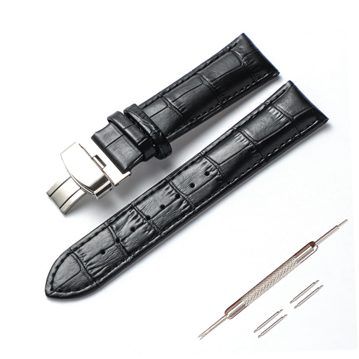 

Jumpsunfun Genuine Calf Leather Watch Band with Replacement Band Crocodile-Embossed D-Buckle, 20mm/Black [Used] чорний