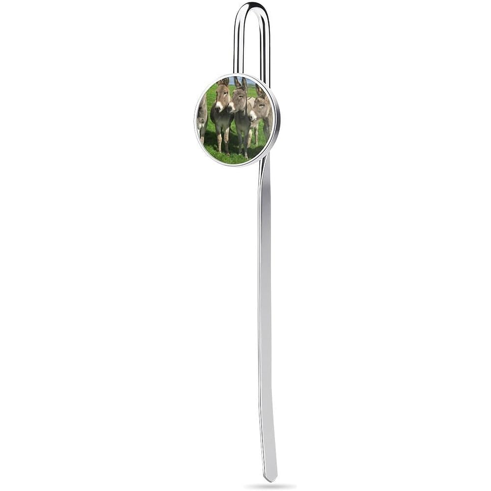 Green Prairie Donkey Stainless Steel Metal Bookmark Long Bar Page Marker with Round Ornament Read...