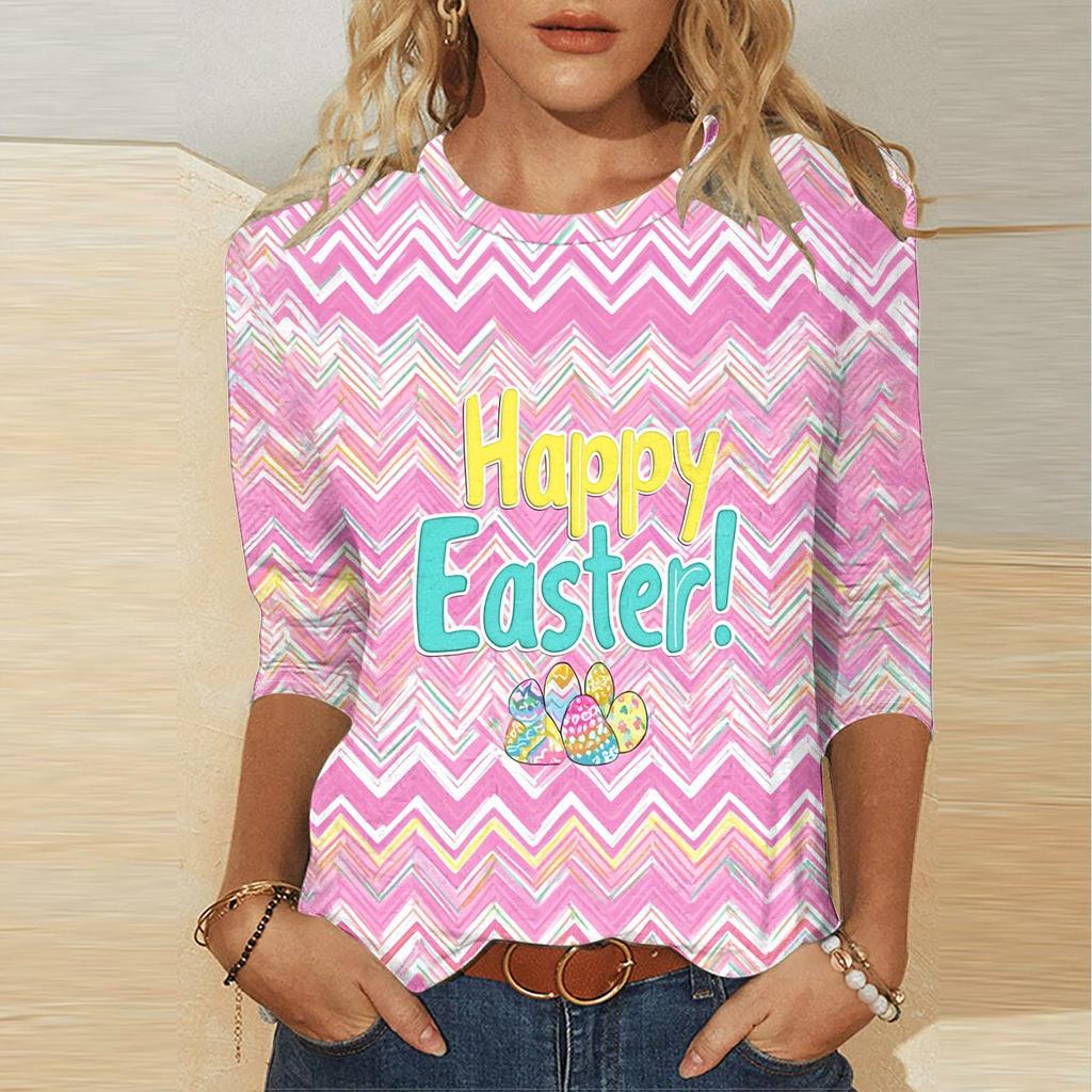 Women's -print loose 7-inch sleeve top