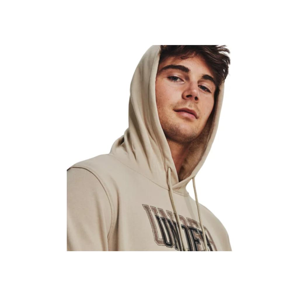 Under Armour Rival Letter Print Cotton Blend Hooded Training Sweatshirt Men sweatshirt Brown 1379766-289