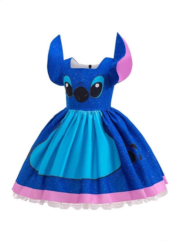 New Halloween Cartoon Stitch Cosplay Fluffy Dress for Girls