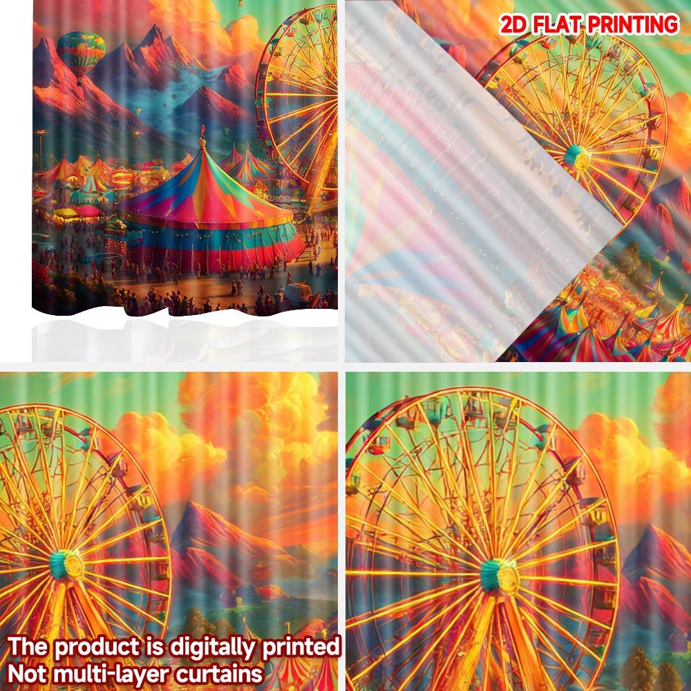 2D Flat Printing 2pcs Curtain Curtains Carnival Ferris Wheel Scene(1) Digital Printed Polyester Drapes Festive Holiday for