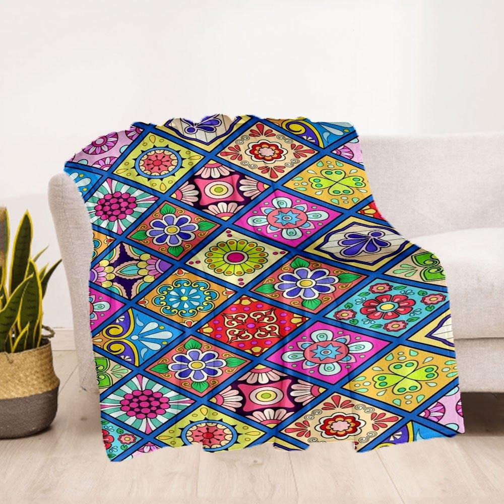 Colorful Mexican Tile Pattern Phone Case CoverBlanket Flannel Throw Blanket for Sofa, Bed, Travel, Camping, Office, Couch, Chair, And Bed Gi
