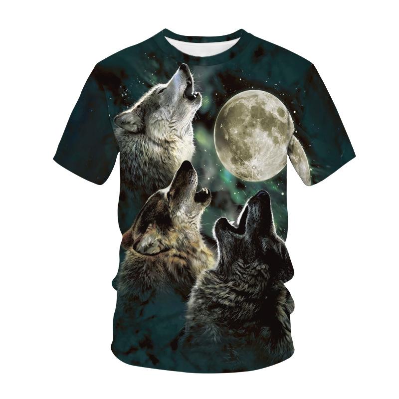 Summer Fashion Creative Wolf 3D Printed Loose Men's Short Sleeved Personalized Top