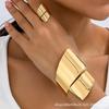 Minimalist Geometric Metal Bangle and Ring Set - European & American Style, High-End Jewelry