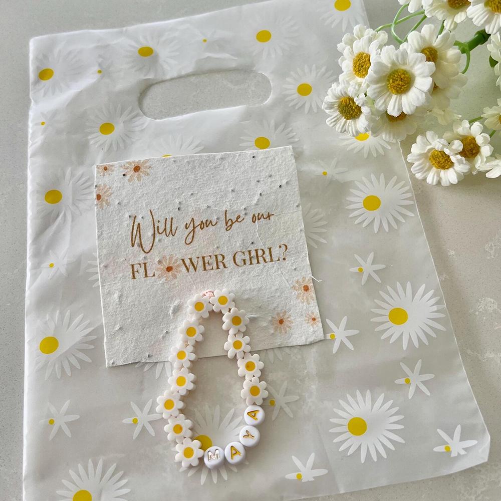 Custom Flower Girl Daisy Bracelet Proposal Bride To Be Flower Girl Gift Wedding Beaded Bracelet Bachelorette Party Bridal Shower